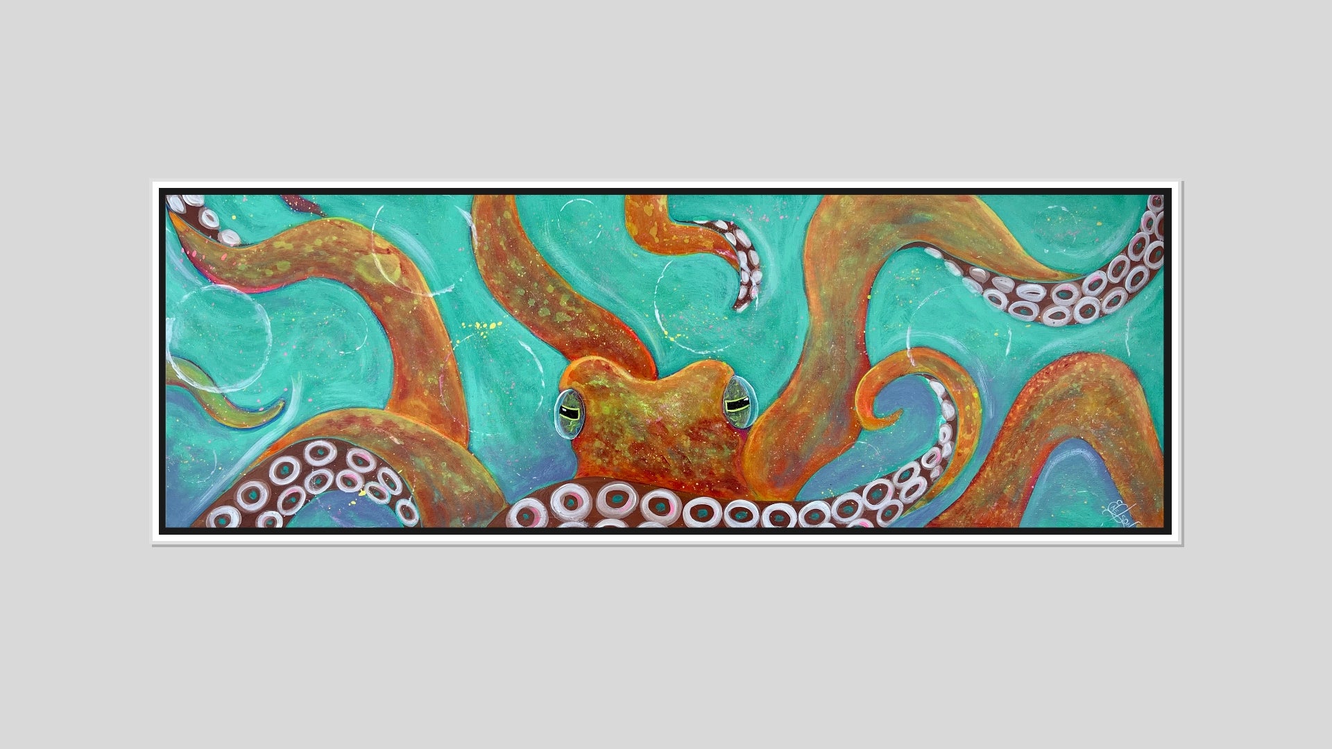 Orange Octo – octopus fine art print on teal background