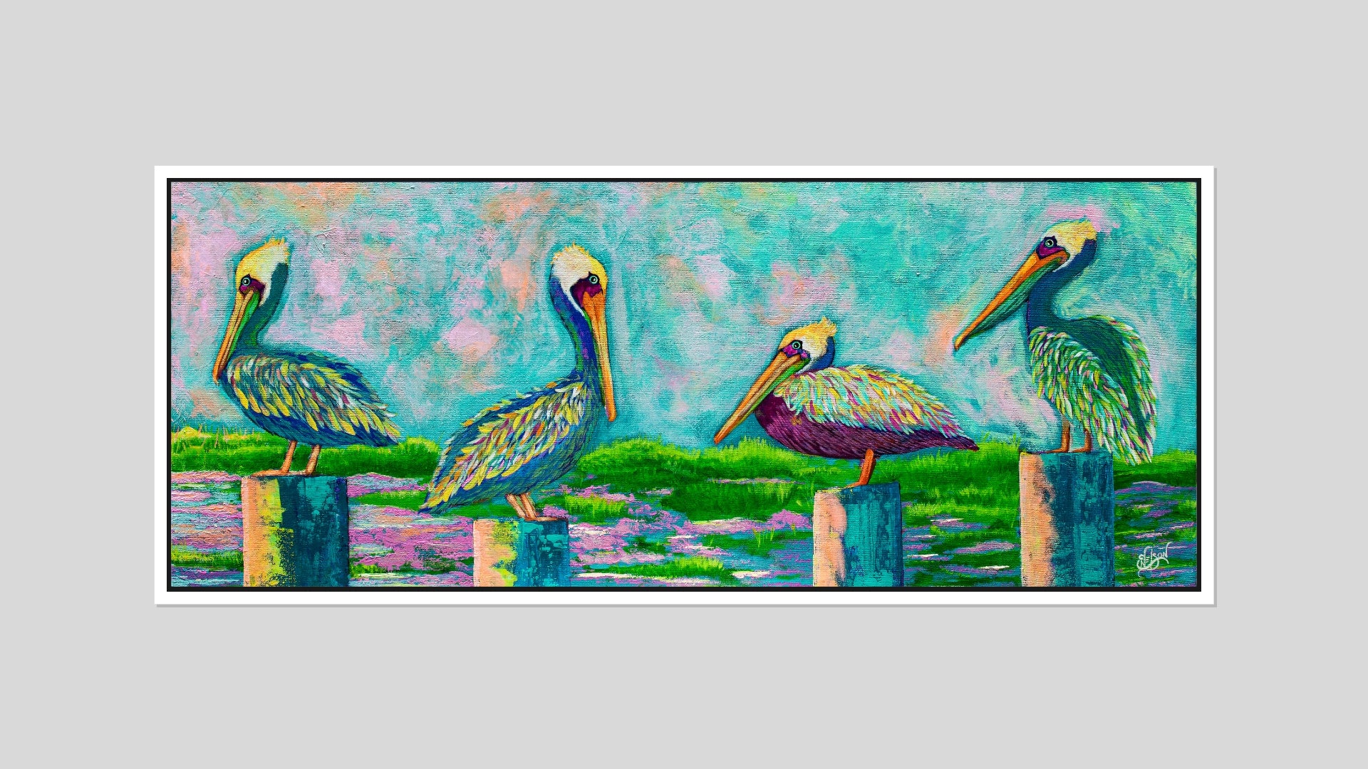 Perch Party – pelican panoramic fine art print