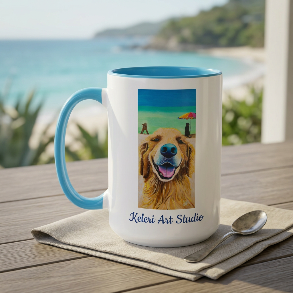 Dog Beach mug coastal lifestyle mockup