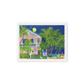 Louie's Backyard – framed canvas print in white frame, Key West iconic restaurant moonlit night scene by Keleri Art Studio