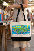Green Octo and Friends tote at a coastal book stall