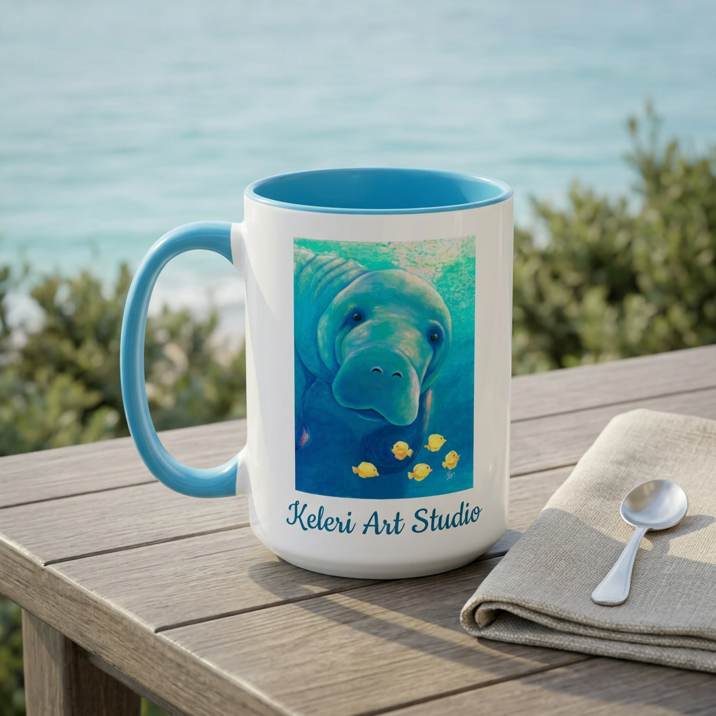 Manatee mug coastal lifestyle mockup