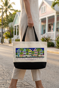 Moonlit Madness tote on an island village street